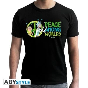 Rick And Morty - Peace Among Worlds Mens Medium T-Shirt - Black