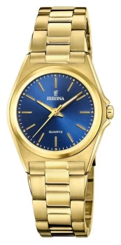 Festina F20557/4 Womens Blue Dial Gold PVD Plated Watch