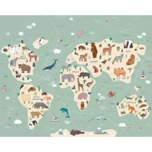 Origin Murals Children's World Map Multi Wall Mural - 3.5m x 2.8m