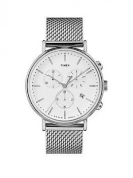 Timex Timex Fairfield White Chronograph Dial Stainless Steel Mesh Strap Watch