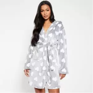 I Saw It First Heart Print Super Soft Dressing Gown - Grey
