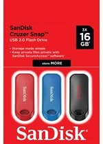 SanDisk Cruzer Snap 3 x 16GB GB USB Flash Drives - Black, Red and Blue