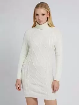 Guess Elizabeth Cable Knit Roll Neck Dress - Cream White, Cream Size M Women