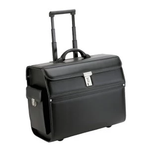 Alassio Mondo Leather Look Trolley Pilot Case with Laptop Compartment Black
