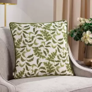 Chatsworth Topiary Piped Cushion Olive, Olive / 43 x 43cm / Polyester Filled