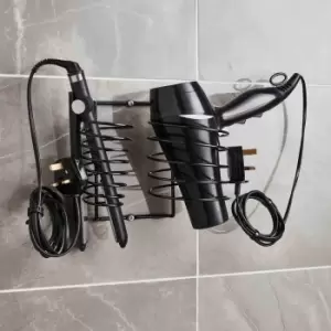 House Of Home Hairdryer Holder Includes Straightener Holder And Cable Tidy - Black