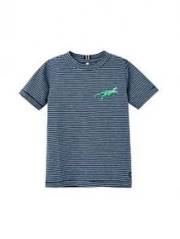 Joules Boys Island Stripe Dino T-Shirt - Blue, Size 9-10 Years