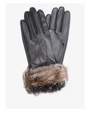Barbour Barbour Fur Trimmed Leather Gloves -dk Brown, Brown Size M Women