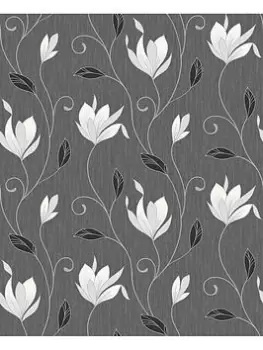Fine Decor Synergy Ebony Floral Glitter Wallpaper