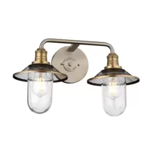 Hinkley Rigby 2 Light Wall Light Antique Nickel with Heritage Brass IP44