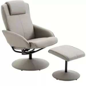 Homcom - Adjustable Recliner Swivel Leather Armchair 360° Rotatable w/ Footrest - Grey