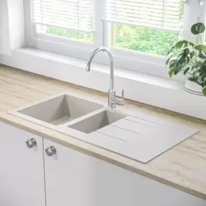 1.5 Bowl Inset White Granite Composite Kitchen Sink - Enza Madison