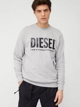 Diesel Large Logo Crew Neck Sweatshirt - Grey, Size XL, Men