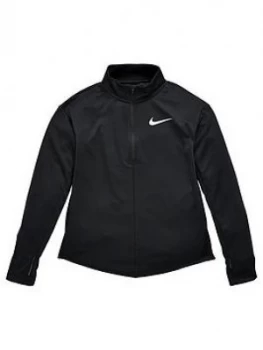 Boys, Nike Older Childrens Run Long Sleeve Half Zip Top - Black/Silver Size M 10-12 Years