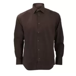 Russell Collection Mens Long Sleeve Easy Care Fitted Shirt (17) (Chocolate)