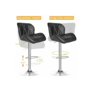 Modern Set of 2 Bar Stools Height Adjustable Counter Swivel Chairs pu Leather Bar Chairs for Home&Kitchen (Black) - Black