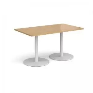 Monza rectangular dining table with flat round white bases 1400mm x