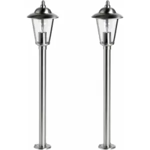 2 pack Outdoor Post Lantern Light Polished Steel Garden Gate Wall Path Lamp led
