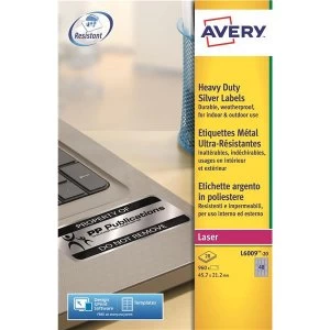 Avery L6009 20 45.7 x 21.2mm Heavy Duty Laser Labels Pack of 960 SILVER Labels