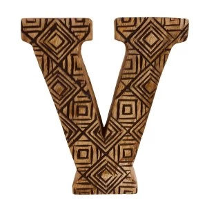 Letter V Hand Carved Wooden Geometric