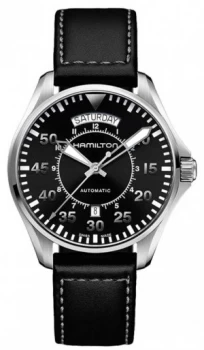 Hamilton Khaki Pilot Day Date Auto Black Leather H64615735 Watch