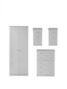 Swift Dakota Ready Assembled 4 Piece Package - 2 Door Wardrobe, 5 Drawer Chest And 2 Bedside Chests