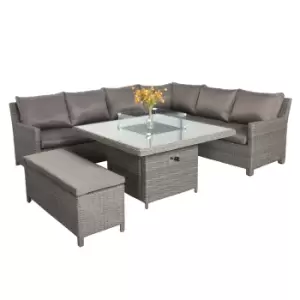 Paris 7 Piece Deluxe Modular Corner Dining Set with Square Firepit Slate (Grey)