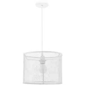 Baddeck Cylindrical Pendant Ceiling Light White Aluminium White Fabric Wire LED E27 - Merano