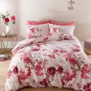 Bianca Briony Floral Garden 100% Cotton Reversible Duvet Cover and Pillowcase Set, Pink, King