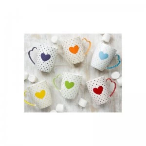 Waterside Fine China Set of 6 Heart Mugs with Heart Handles