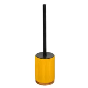 Yellow And Wood Toilet Brush And Holder