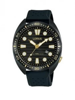 Lorus Lorus Black Ip And Gold Detail 100M Dial Black Silicone Strap Mens Watch