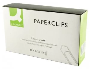 Q Connect Paperclips 32mm No Tear Pk100 - 10 Pack