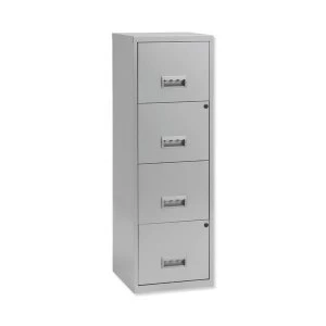 Pierre Henry A4 Maxi Steel Lockable 4 Drawer Filing Cabinet Silver