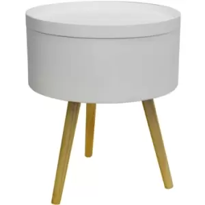 Drum - Retro Wood Tray Top End Table / Bedside Table - White / Natural - White / Pine
