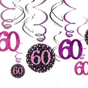Amscan 60th Birthday Hanging Swirl Decorations (Pink)