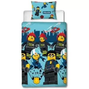 Lego Don't Panic City Duvet Cover Set (Single) (Light Blue/Black/Golden Yellow) - Light Blue/Black/Golden Yellow