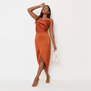 Missguided Asym Strap Drape Satin Midi Dress - Orange