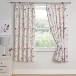 Caraway Garden Birds Print Lined Pencil Pleat Curtains, Pink, 66 x 72" - Dreams&drapes