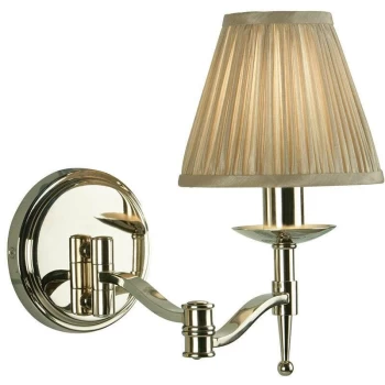 Interiors Stanford Nickel - Swing Arm 1 Light Indoor Candle Wall Light Polished Nickel Plate with Beige Shade, E14