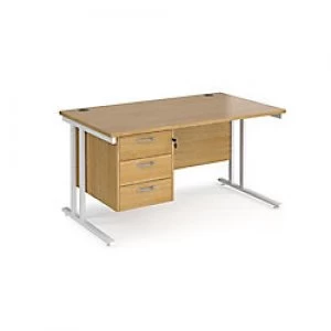 Maestro 25 Cantilever Desk with Three Drawer Pedestal Depth 800 mm White