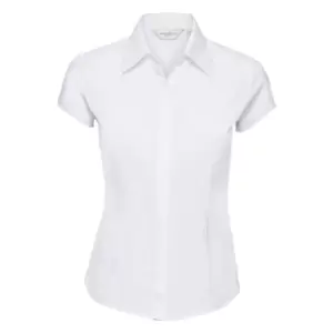 Russell Collection Ladies Cap Sleeve Polycotton Easy Care Fitted Poplin Shirt (4XL) (White)