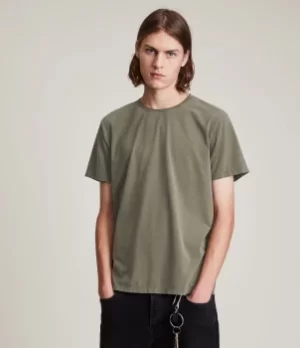 AllSaints Mens Bodega Crew T-Shirt, Tarragon Green, Size: L