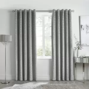 By Caprice Home Faye Art Deco Tufted Chevron Eyelet Curtains, Silver, 90 x 90 Inch