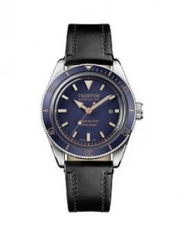 Ingersoll Ingersoll Trenton Limited Edition Swiss Made Blue And Rose Gold Detail Date Dial Black Leather Strap Watch