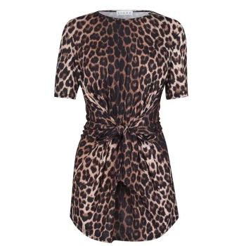 Linea Smart Casual Top with Tie Detail - Animal Print
