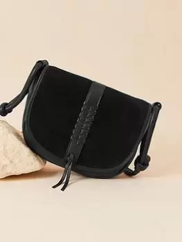 Accessorize Plait Suede Flap Cross-body Bag, Black, Women