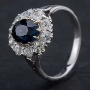Pre-Owned 14ct White Gold Sapphire Brilliant Diamond Cluster Ring...