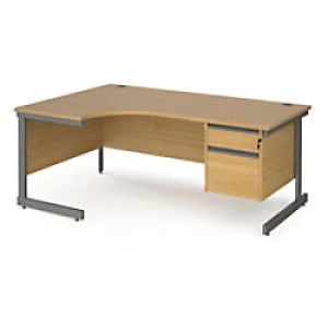 Dams International Left Hand Ergonomic Desk with Oak Coloured MFC Top and Graphite Frame Cantilever Legs and 2 Lockable Drawer Pedestal Contract 25 18