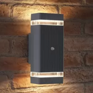 Auraglow - Dusk Till Dawn Sensor Double Up & Down Wall Light - THRUXTON - Silver (Warm White)